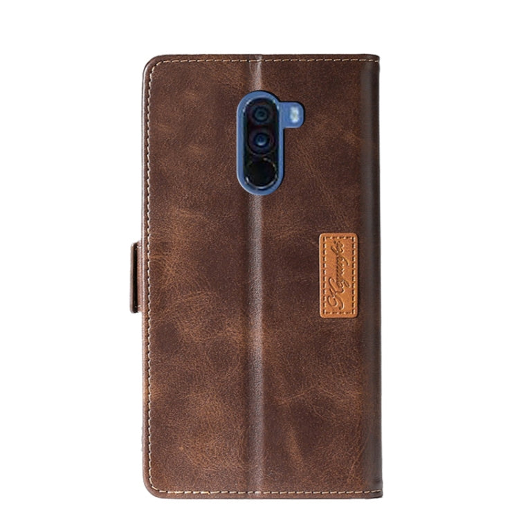 For Xiaomi Pocophone F1 Retro Texture Contrast Color Side Buckle Horizontal Flip Leather Case with Holder & Card Slots & Wallet