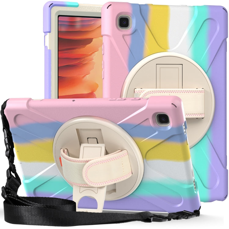 For Samsung Galaxy Tab A7 10.4(2020) T500 / T505 Shockproof Colorful Silicone + PC Protective Case with Holder & Shoulder Strap & Hand Strap