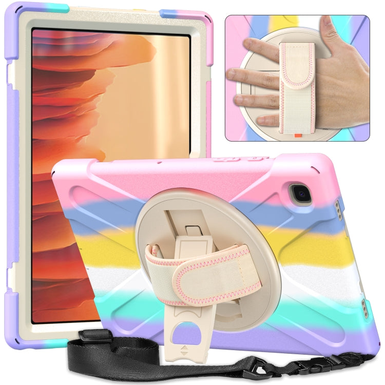 For Samsung Galaxy Tab A7 10.4(2020) T500 / T505 Shockproof Colorful Silicone + PC Protective Case with Holder & Shoulder Strap & Hand Strap