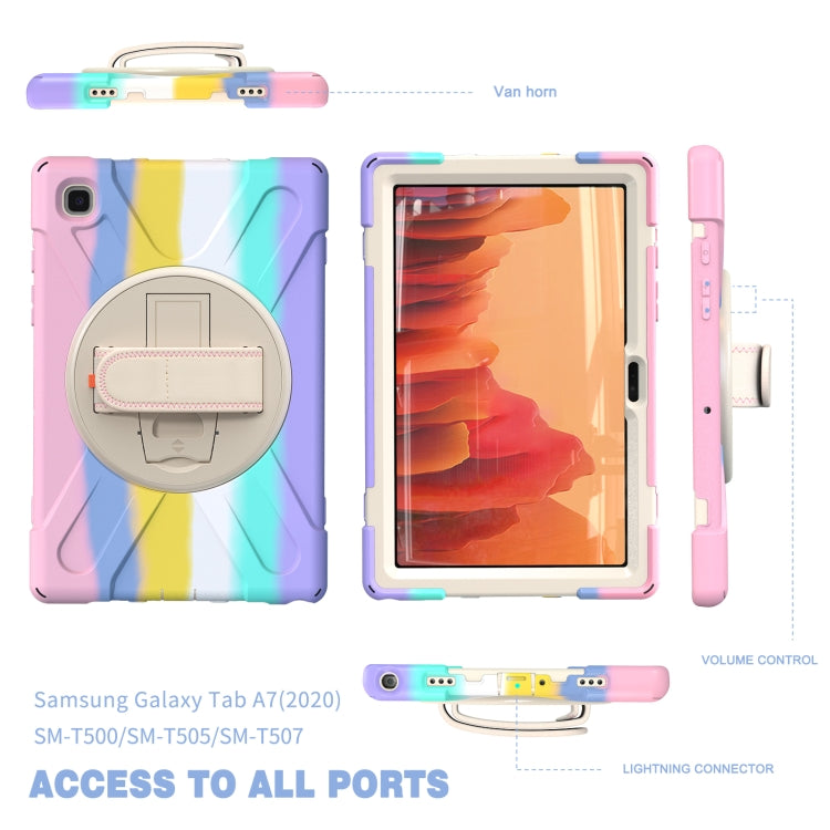 For Samsung Galaxy Tab A7 10.4(2020) T500 / T505 Shockproof Colorful Silicone + PC Protective Case with Holder & Shoulder Strap & Hand Strap