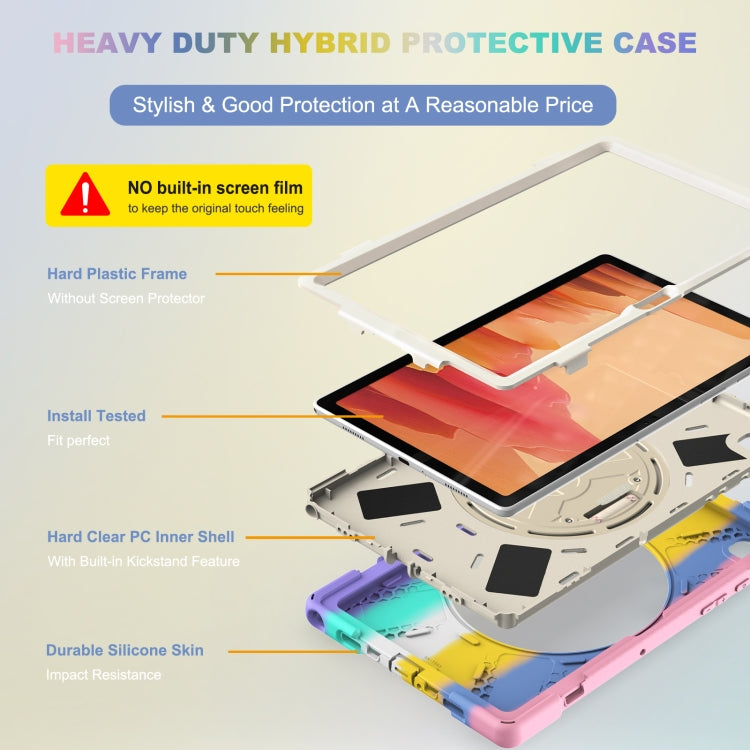 For Samsung Galaxy Tab A7 10.4(2020) T500 / T505 Shockproof Colorful Silicone + PC Protective Case with Holder & Shoulder Strap & Hand Strap
