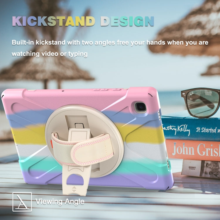 For Samsung Galaxy Tab A7 10.4(2020) T500 / T505 Shockproof Colorful Silicone + PC Protective Case with Holder & Shoulder Strap & Hand Strap