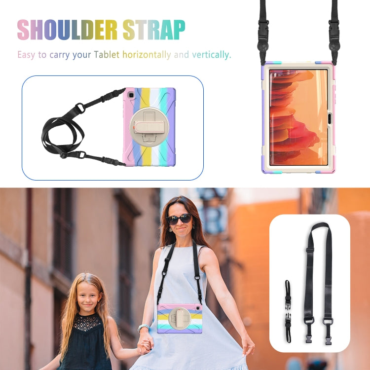 For Samsung Galaxy Tab A7 10.4(2020) T500 / T505 Shockproof Colorful Silicone + PC Protective Case with Holder & Shoulder Strap & Hand Strap