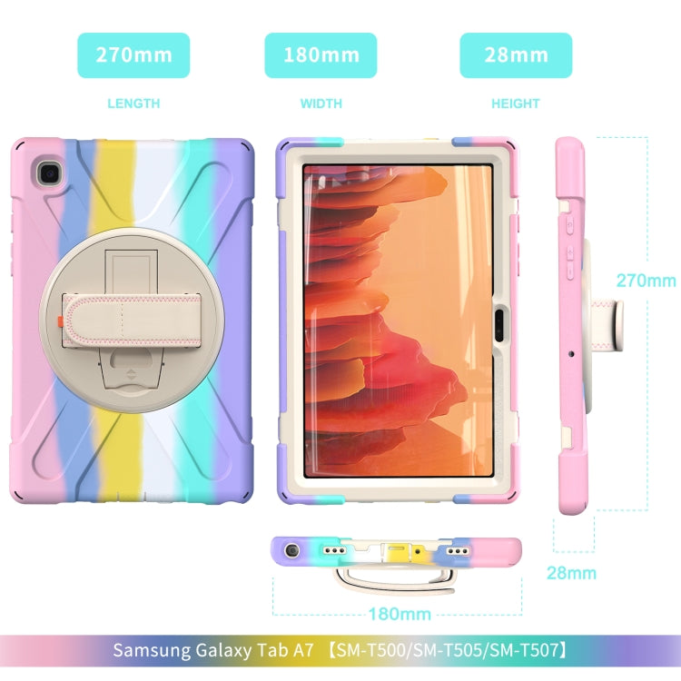 For Samsung Galaxy Tab A7 10.4(2020) T500 / T505 Shockproof Colorful Silicone + PC Protective Case with Holder & Shoulder Strap & Hand Strap