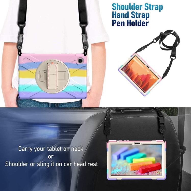 For Samsung Galaxy Tab A7 10.4(2020) T500 / T505 Shockproof Colorful Silicone + PC Protective Case with Holder & Shoulder Strap & Hand Strap