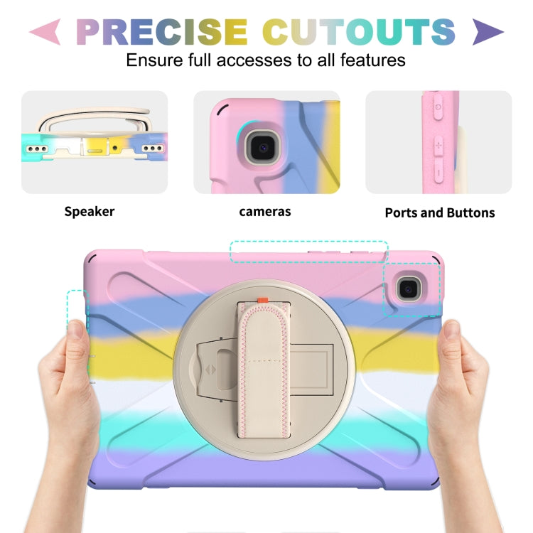 For Samsung Galaxy Tab A7 10.4(2020) T500 / T505 Shockproof Colorful Silicone + PC Protective Case with Holder & Shoulder Strap & Hand Strap