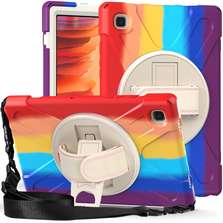 For Samsung Galaxy Tab A7 10.4(2020) T500 / T505 Shockproof Colorful Silicone + PC Protective Case with Holder & Shoulder Strap & Hand Strap