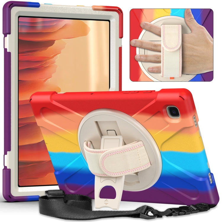For Samsung Galaxy Tab A7 10.4(2020) T500 / T505 Shockproof Colorful Silicone + PC Protective Case with Holder & Shoulder Strap & Hand Strap