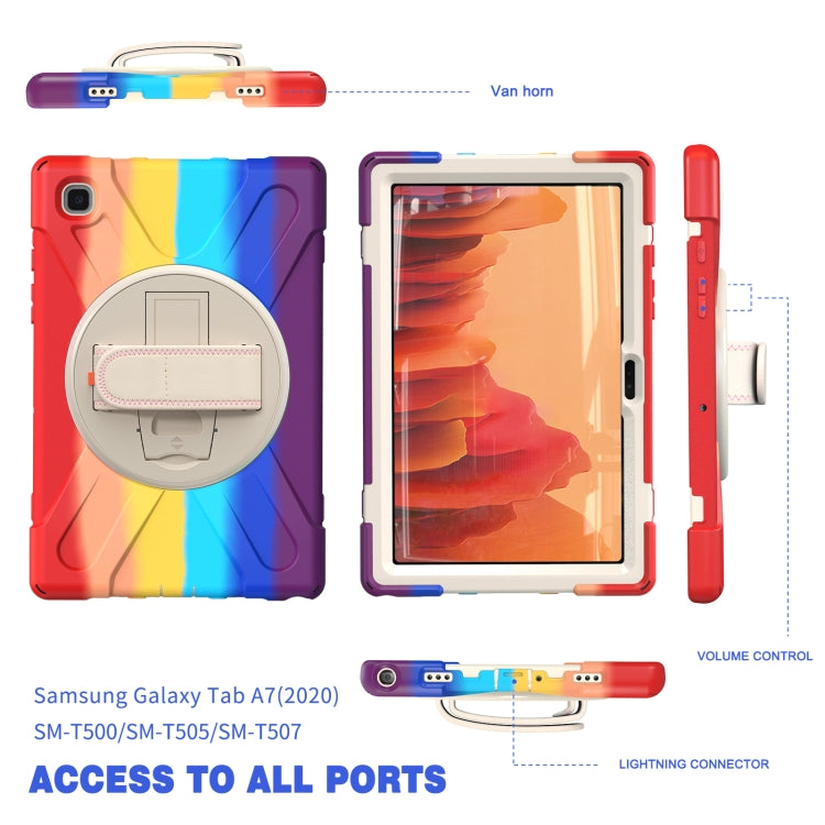 For Samsung Galaxy Tab A7 10.4(2020) T500 / T505 Shockproof Colorful Silicone + PC Protective Case with Holder & Shoulder Strap & Hand Strap