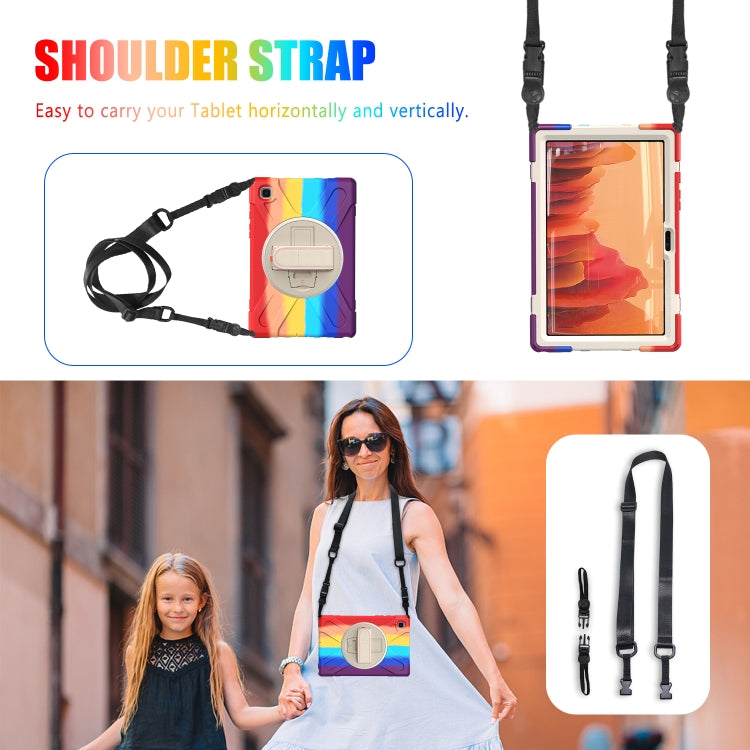 For Samsung Galaxy Tab A7 10.4(2020) T500 / T505 Shockproof Colorful Silicone + PC Protective Case with Holder & Shoulder Strap & Hand Strap