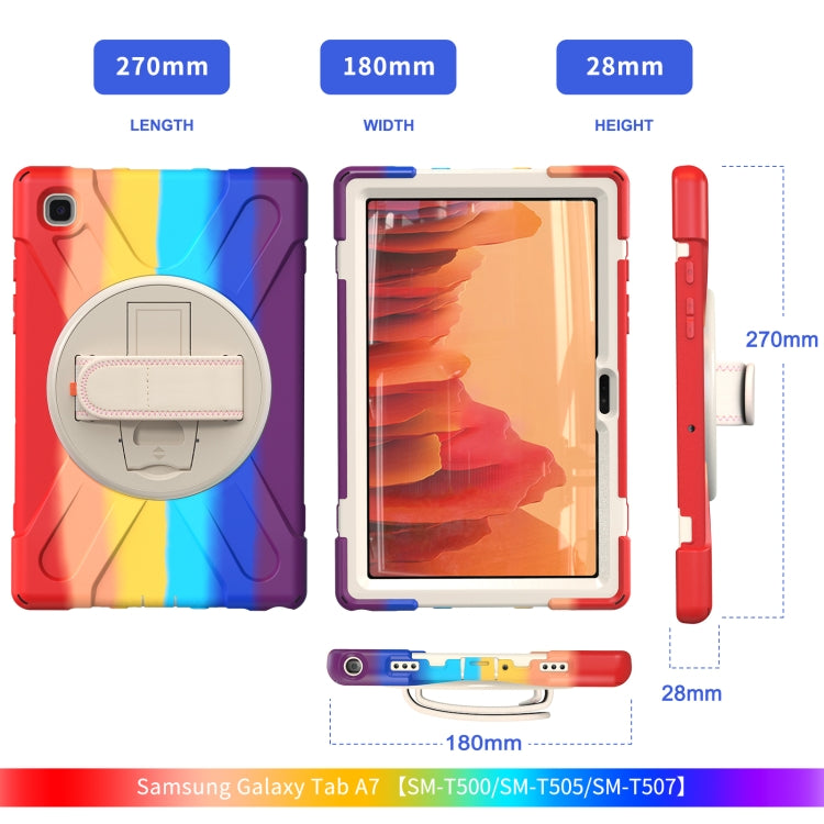 For Samsung Galaxy Tab A7 10.4(2020) T500 / T505 Shockproof Colorful Silicone + PC Protective Case with Holder & Shoulder Strap & Hand Strap