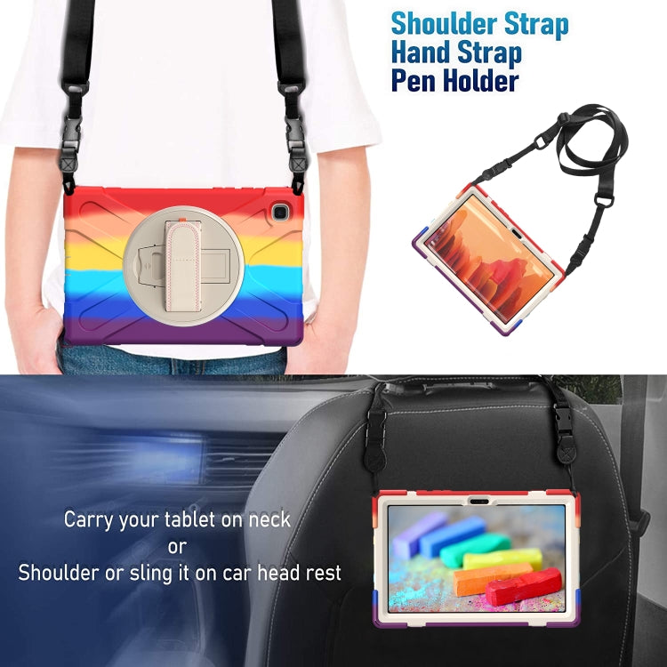 For Samsung Galaxy Tab A7 10.4(2020) T500 / T505 Shockproof Colorful Silicone + PC Protective Case with Holder & Shoulder Strap & Hand Strap