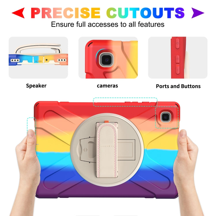 For Samsung Galaxy Tab A7 10.4(2020) T500 / T505 Shockproof Colorful Silicone + PC Protective Case with Holder & Shoulder Strap & Hand Strap