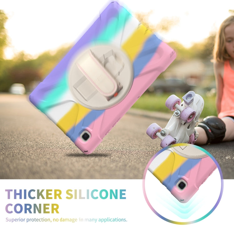 For Samsung Galaxy Tab A7 10.4(2020) T500 / T505 Shockproof Colorful Silicone + PC Protective Case with Holder & Shoulder Strap & Hand Strap