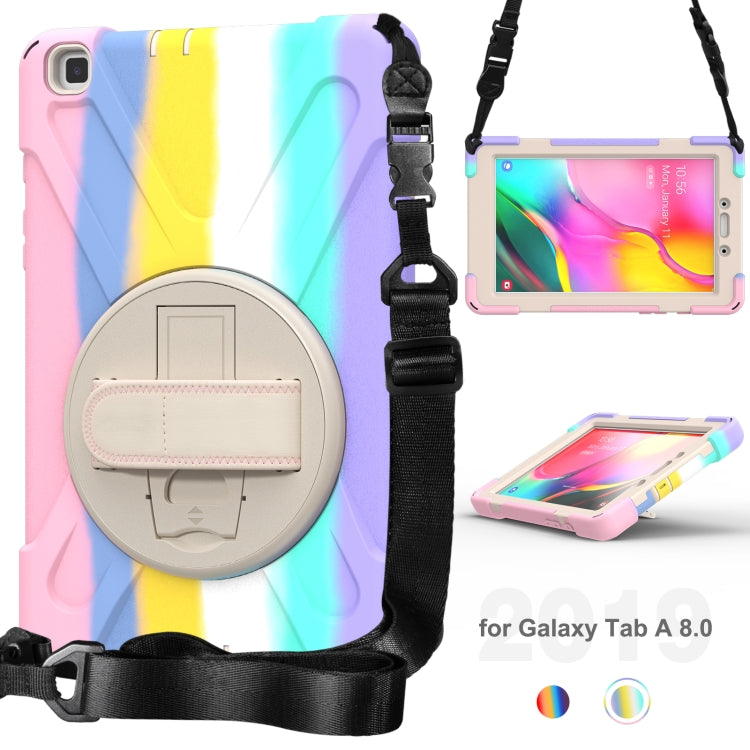 For Samsung Galaxy Tab A 8.0 (2019) T290 / T295 Shockproof Colorful Silicone + PC Protective Case with Holder & Shoulder Strap & Hand Strap
