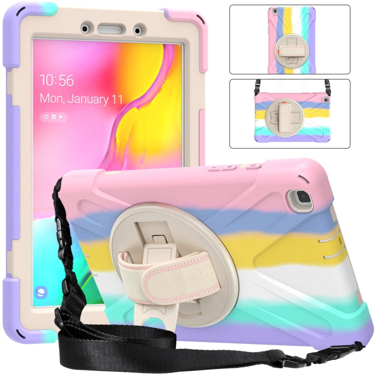 For Samsung Galaxy Tab A 8.0 (2019) T290 / T295 Shockproof Colorful Silicone + PC Protective Case with Holder & Shoulder Strap & Hand Strap