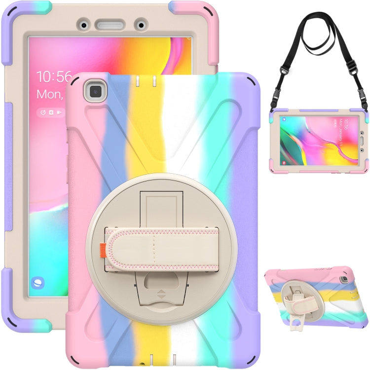 For Samsung Galaxy Tab A 8.0 (2019) T290 / T295 Shockproof Colorful Silicone + PC Protective Case with Holder & Shoulder Strap & Hand Strap