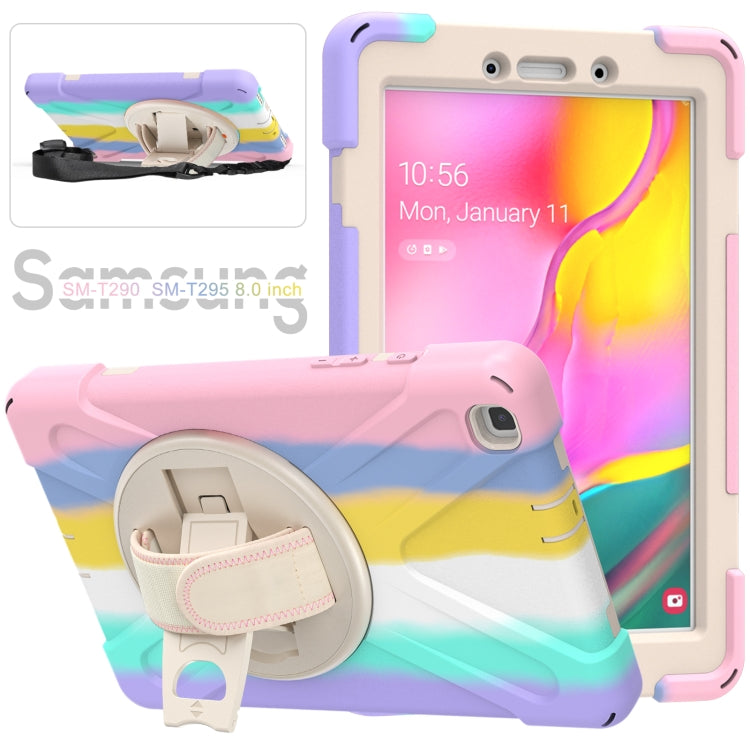 For Samsung Galaxy Tab A 8.0 (2019) T290 / T295 Shockproof Colorful Silicone + PC Protective Case with Holder & Shoulder Strap & Hand Strap