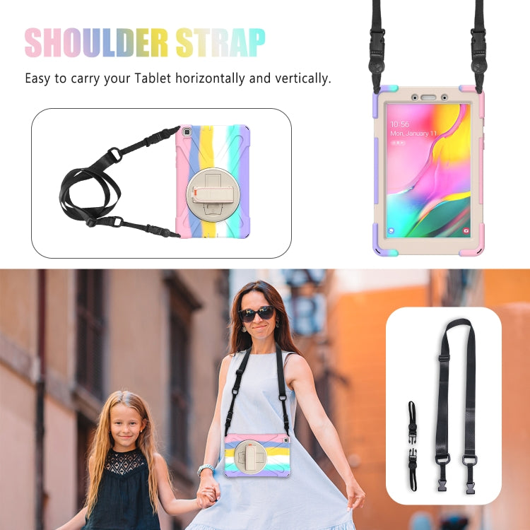 For Samsung Galaxy Tab A 8.0 (2019) T290 / T295 Shockproof Colorful Silicone + PC Protective Case with Holder & Shoulder Strap & Hand Strap
