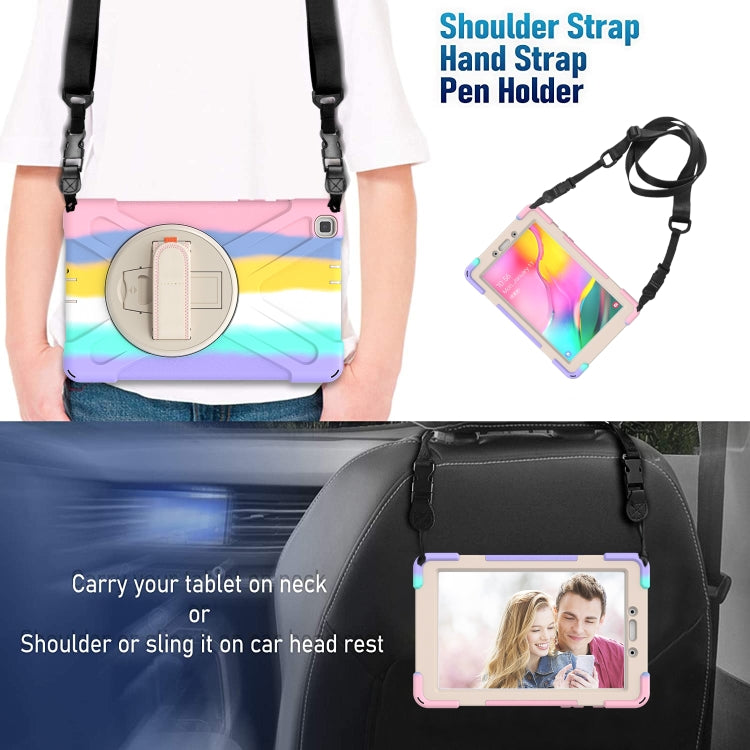 For Samsung Galaxy Tab A 8.0 (2019) T290 / T295 Shockproof Colorful Silicone + PC Protective Case with Holder & Shoulder Strap & Hand Strap