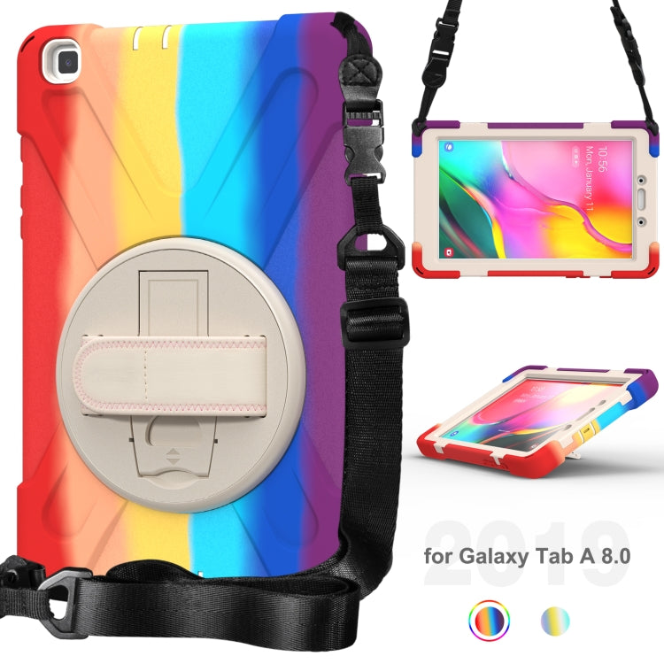 For Samsung Galaxy Tab A 8.0 (2019) T290 / T295 Shockproof Colorful Silicone + PC Protective Case with Holder & Shoulder Strap & Hand Strap