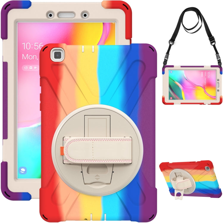 For Samsung Galaxy Tab A 8.0 (2019) T290 / T295 Shockproof Colorful Silicone + PC Protective Case with Holder & Shoulder Strap & Hand Strap