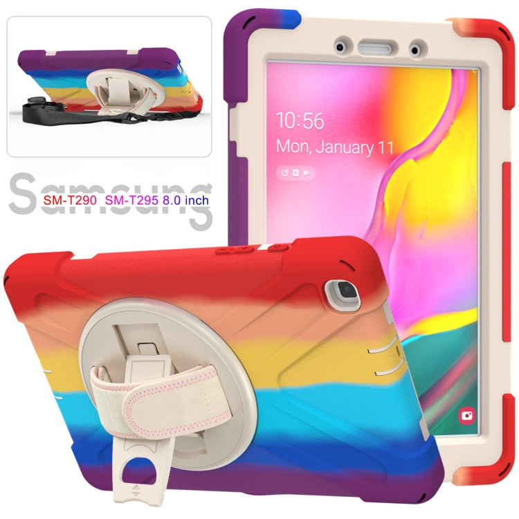 For Samsung Galaxy Tab A 8.0 (2019) T290 / T295 Shockproof Colorful Silicone + PC Protective Case with Holder & Shoulder Strap & Hand Strap