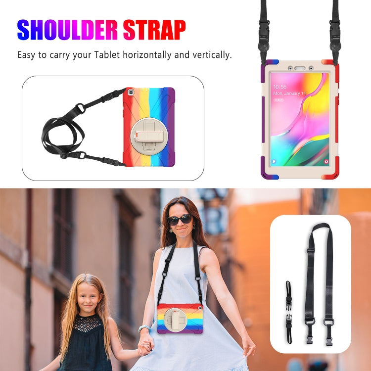 For Samsung Galaxy Tab A 8.0 (2019) T290 / T295 Shockproof Colorful Silicone + PC Protective Case with Holder & Shoulder Strap & Hand Strap
