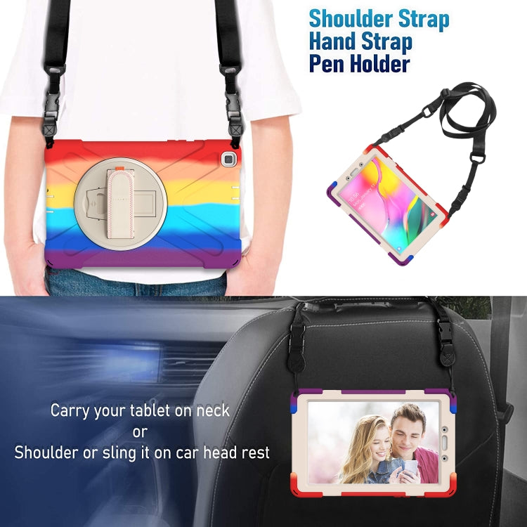 For Samsung Galaxy Tab A 8.0 (2019) T290 / T295 Shockproof Colorful Silicone + PC Protective Case with Holder & Shoulder Strap & Hand Strap
