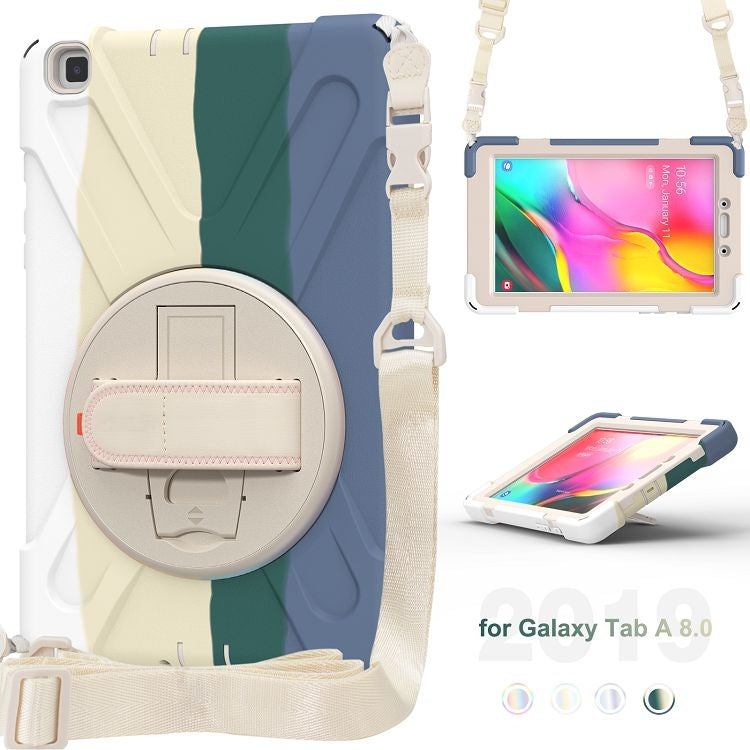 For Samsung Galaxy Tab A 8.0 (2019) T290 / T295 Shockproof Colorful Silicone + PC Protective Case with Holder & Shoulder Strap & Hand Strap