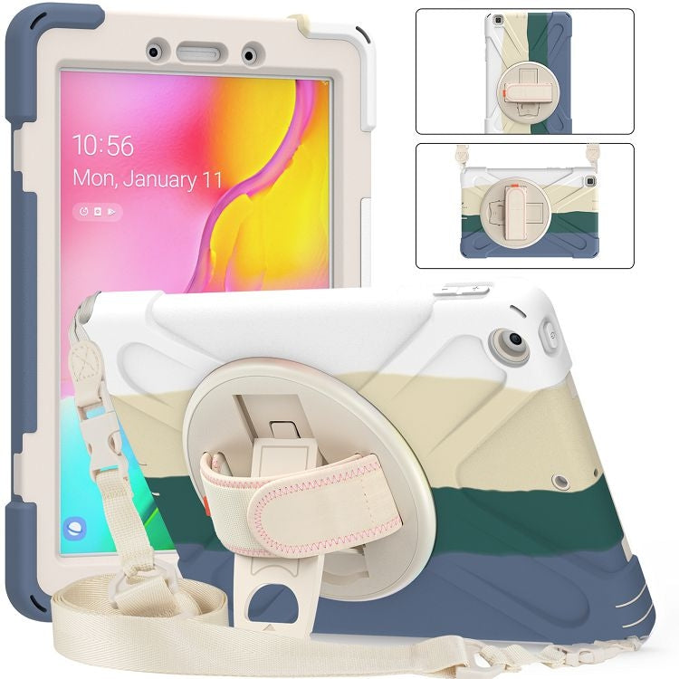For Samsung Galaxy Tab A 8.0 (2019) T290 / T295 Shockproof Colorful Silicone + PC Protective Case with Holder & Shoulder Strap & Hand Strap