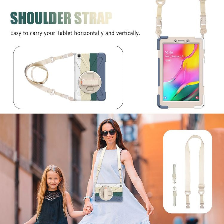For Samsung Galaxy Tab A 8.0 (2019) T290 / T295 Shockproof Colorful Silicone + PC Protective Case with Holder & Shoulder Strap & Hand Strap