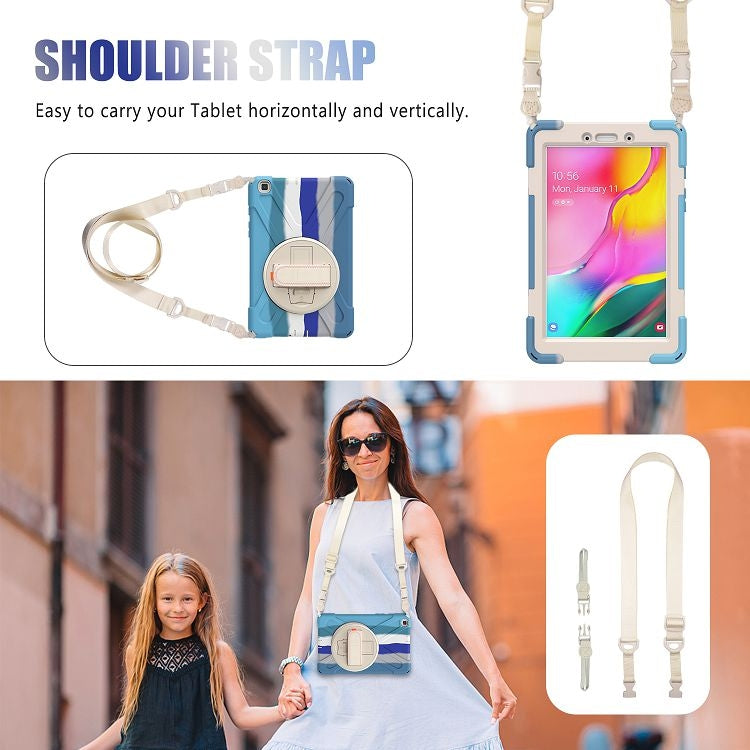 For Samsung Galaxy Tab A 8.0 (2019) T290 / T295 Shockproof Colorful Silicone + PC Protective Case with Holder & Shoulder Strap & Hand Strap