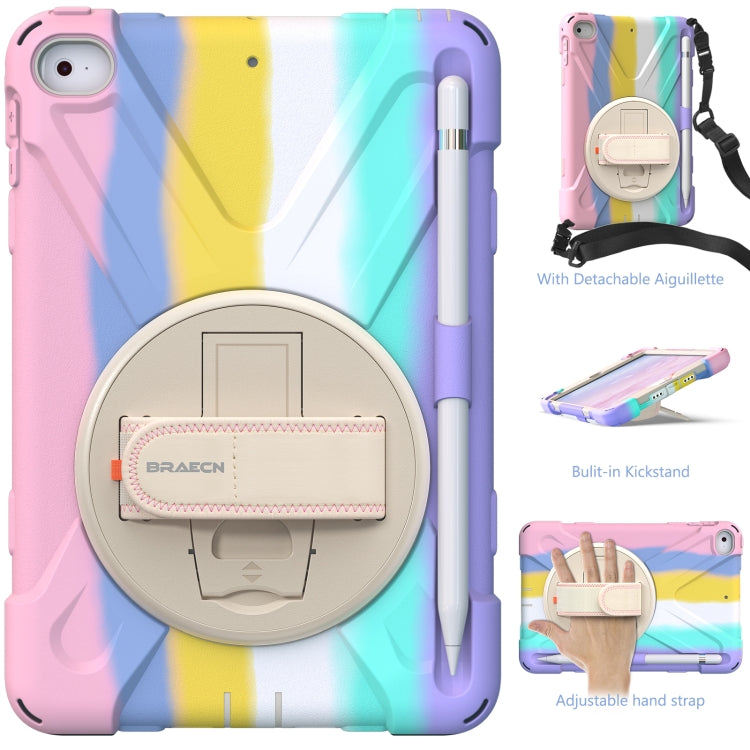 Shockproof Colorful Silicone + PC Protective Case with Holder & Shoulder Strap & Hand Strap For iPad Mini (2019)