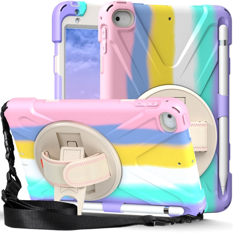 Shockproof Colorful Silicone + PC Protective Case with Holder & Shoulder Strap & Hand Strap For iPad Mini (2019)