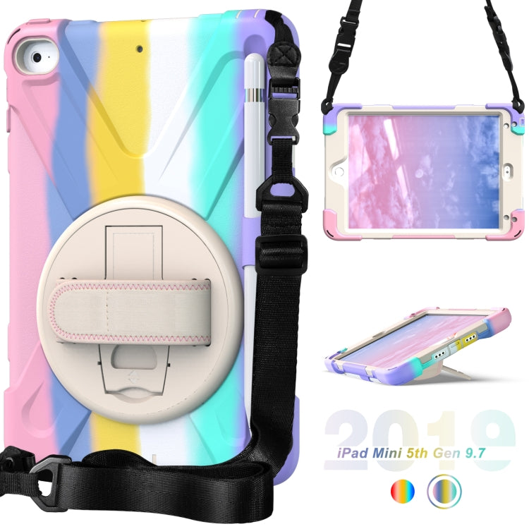 Shockproof Colorful Silicone + PC Protective Case with Holder & Shoulder Strap & Hand Strap For iPad Mini (2019)