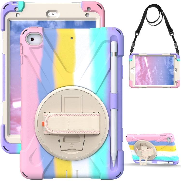 Shockproof Colorful Silicone + PC Protective Case with Holder & Shoulder Strap & Hand Strap For iPad Mini (2019)