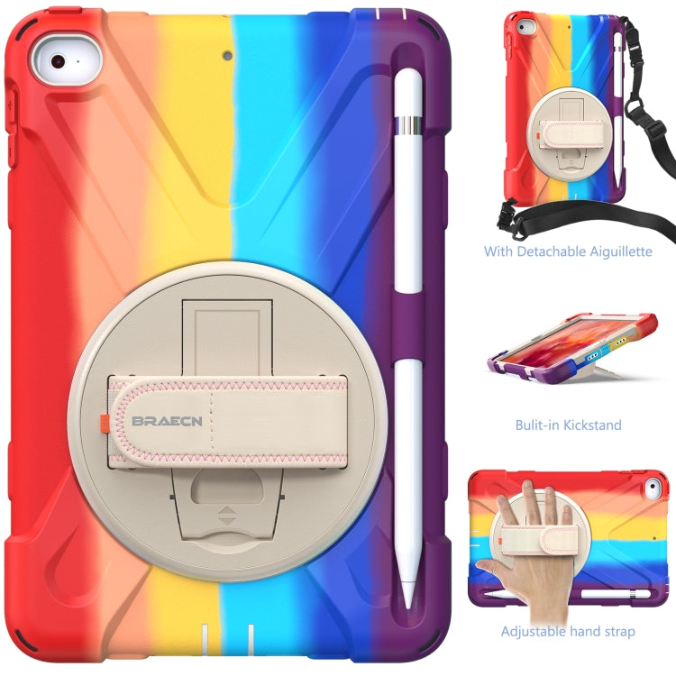 Shockproof Colorful Silicone + PC Protective Case with Holder & Shoulder Strap & Hand Strap For iPad Mini (2019)