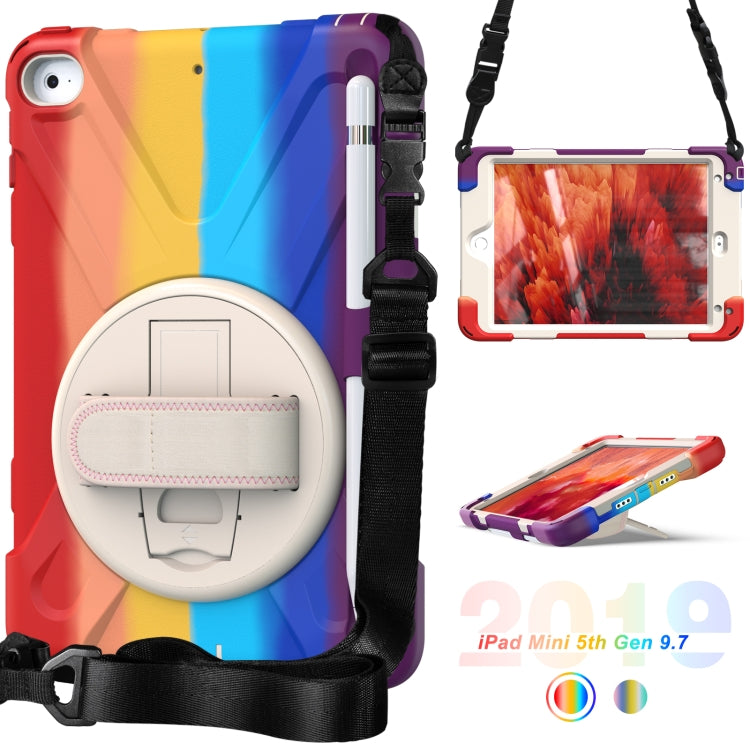 Shockproof Colorful Silicone + PC Protective Case with Holder & Shoulder Strap & Hand Strap For iPad Mini (2019)