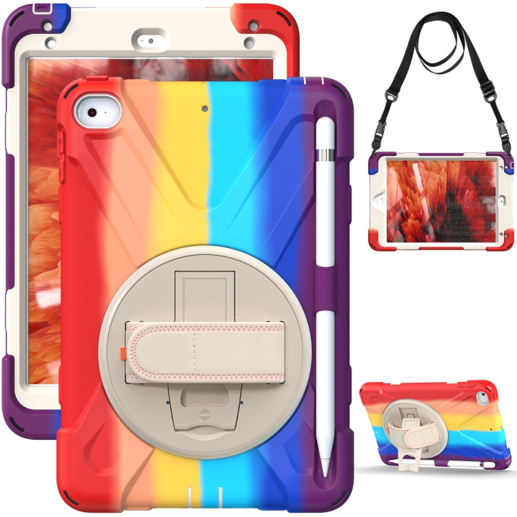 Shockproof Colorful Silicone + PC Protective Case with Holder & Shoulder Strap & Hand Strap For iPad Mini (2019)