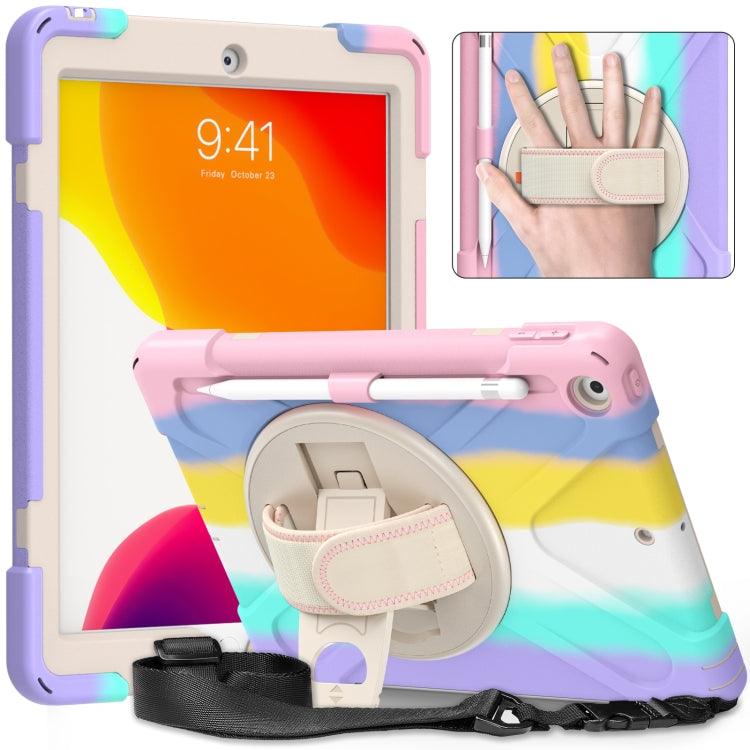 Shockproof Colorful Silicone + PC Protective Case with Holder & Shoulder Strap & Hand Strap For iPad 10.2 (2020)