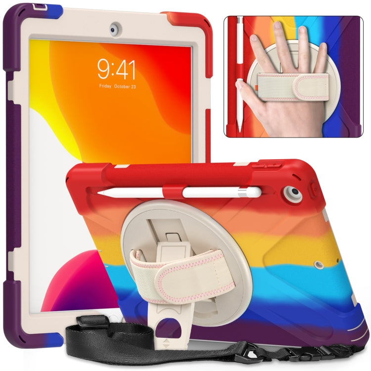 Shockproof Colorful Silicone + PC Protective Case with Holder & Shoulder Strap & Hand Strap For iPad 10.2 (2020)