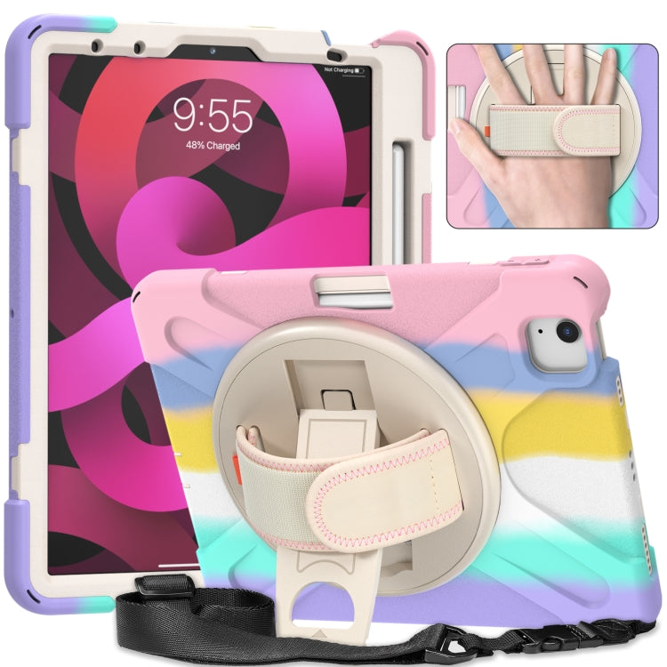 Shockproof Colorful Silicone + PC Protective Case with Holder & Shoulder Strap & Hand Strap For iPad Air 2022 / 2020 10.9