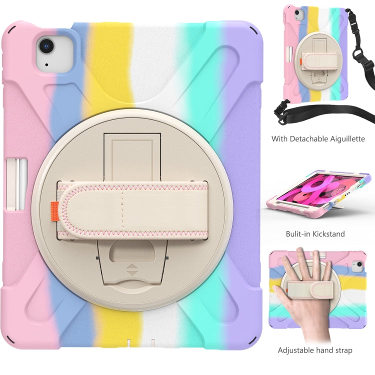 Shockproof Colorful Silicone + PC Protective Case with Holder & Shoulder Strap & Hand Strap For iPad Air 2022 / 2020 10.9