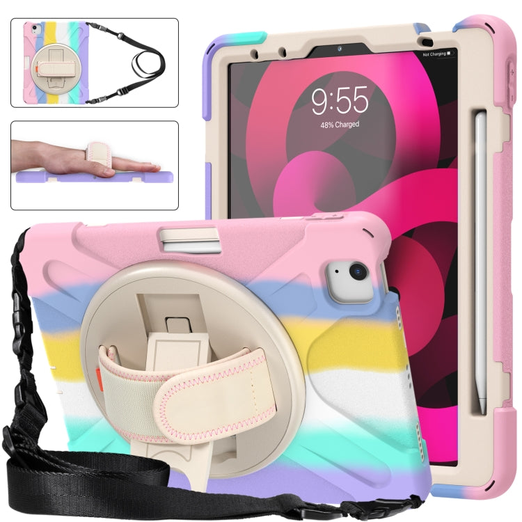 Shockproof Colorful Silicone + PC Protective Case with Holder & Shoulder Strap & Hand Strap For iPad Air 2022 / 2020 10.9