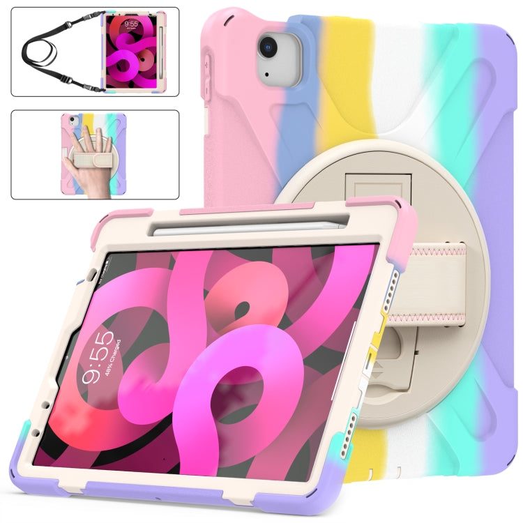 Shockproof Colorful Silicone + PC Protective Case with Holder & Shoulder Strap & Hand Strap For iPad Air 2022 / 2020 10.9