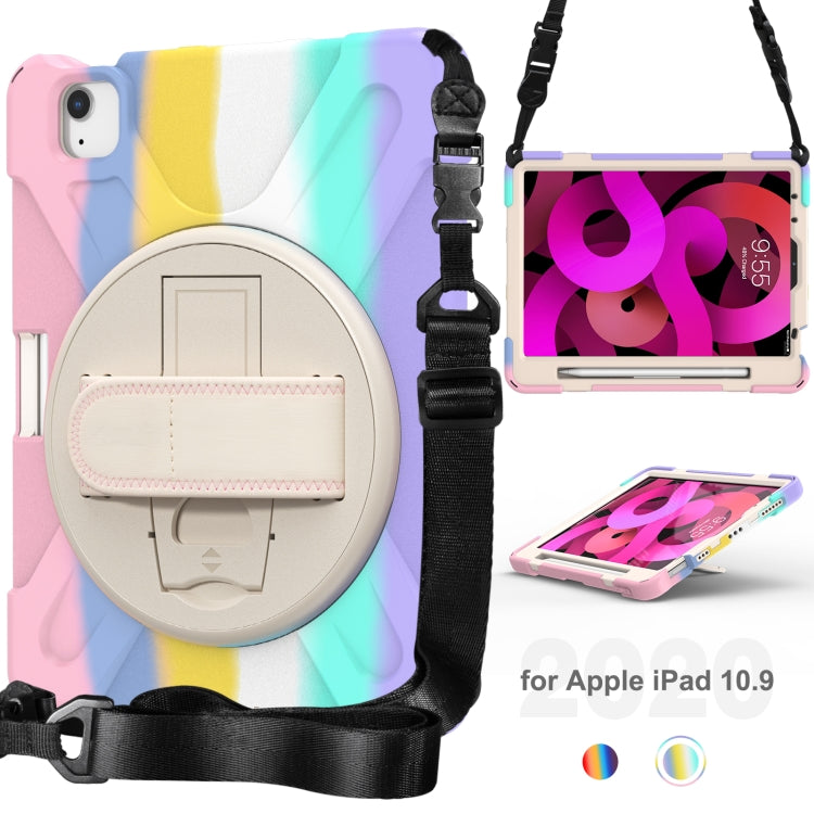 Shockproof Colorful Silicone + PC Protective Case with Holder & Shoulder Strap & Hand Strap For iPad Air 2022 / 2020 10.9