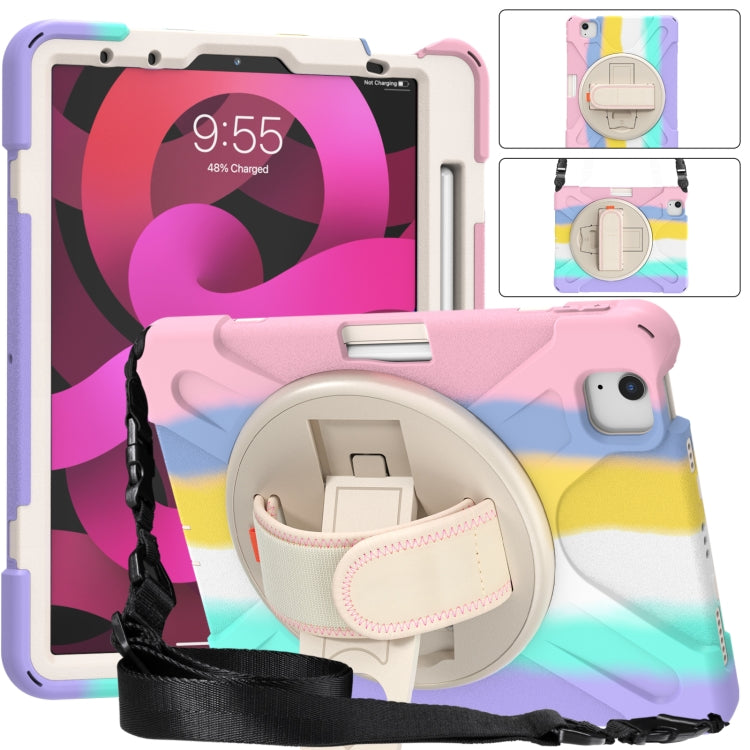 Shockproof Colorful Silicone + PC Protective Case with Holder & Shoulder Strap & Hand Strap For iPad Air 2022 / 2020 10.9