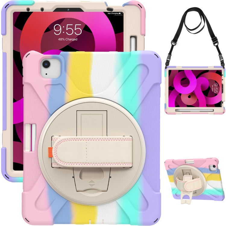 Shockproof Colorful Silicone + PC Protective Case with Holder & Shoulder Strap & Hand Strap For iPad Air 2022 / 2020 10.9