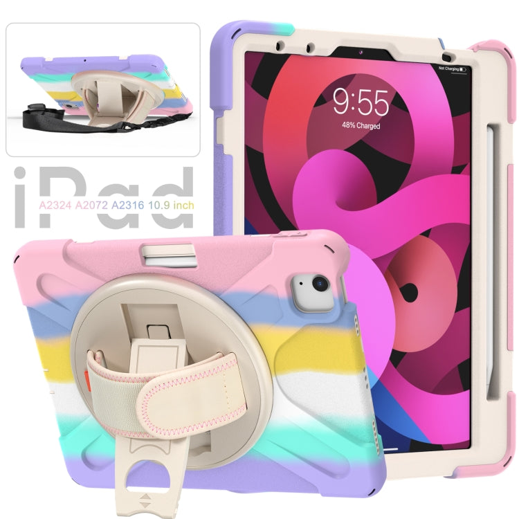 Shockproof Colorful Silicone + PC Protective Case with Holder & Shoulder Strap & Hand Strap For iPad Air 2022 / 2020 10.9